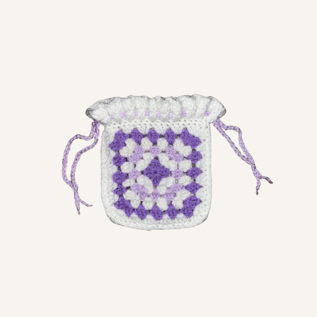 Purple Granny Square Pouch Against white background
